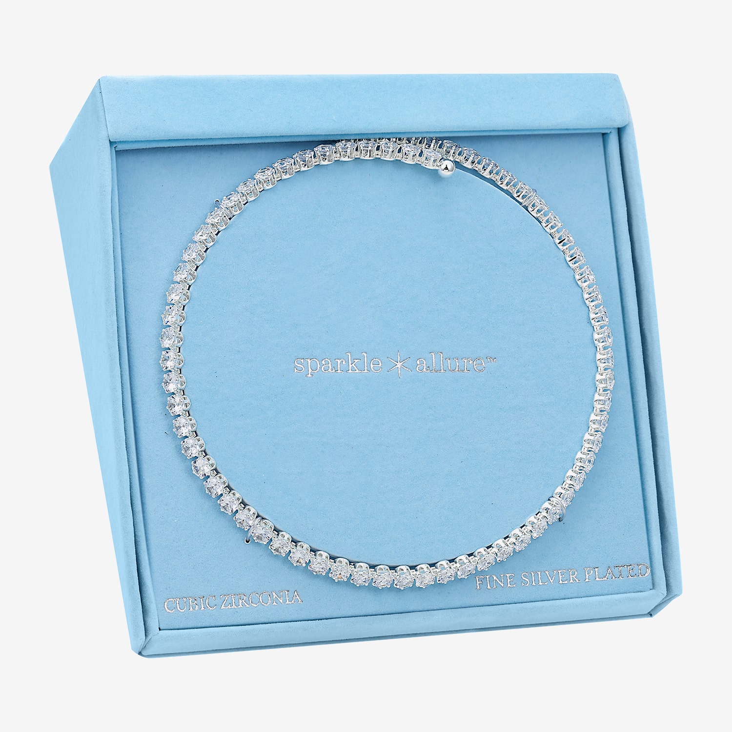 Sparkle Allure Womens Cubic Zirconia Pure Silver Over Brass Tennis Necklace