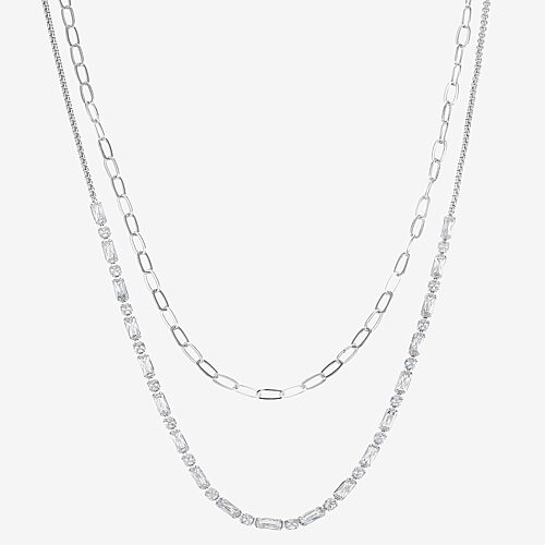 Sparkle Allure Womens Cubic Zirconia Pure Silver Over Brass 16 Inch Tennis Necklace, One Size, Silver