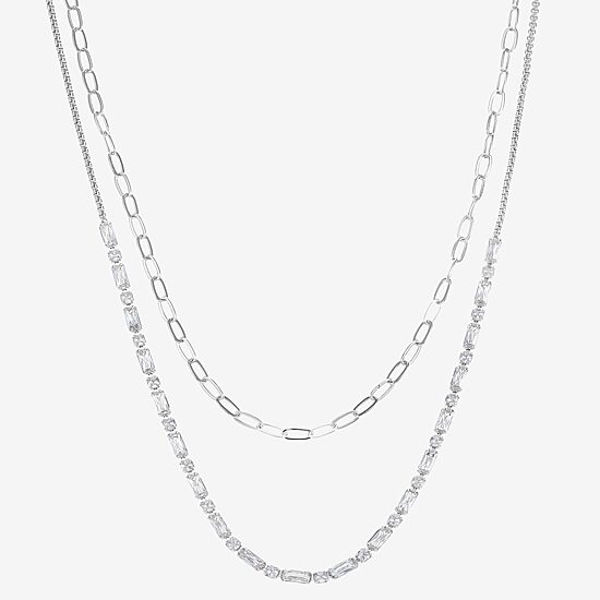 Sparkle Allure Womens Cubic Zirconia Pure Silver Over Brass 16 Inch Tennis Necklace