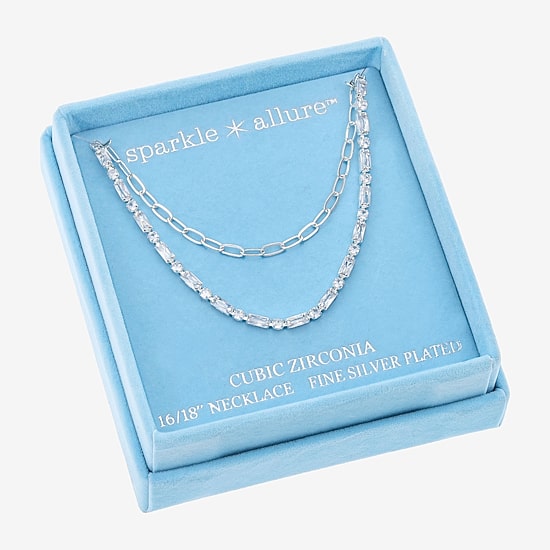 Sparkle Allure Womens Cubic Zirconia Pure Silver Over Brass 16 Inch Tennis Necklace