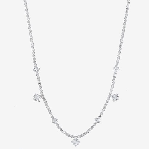 Sparkle Allure Womens Cubic Zirconia Pure Silver Over Brass 16 Inch Tennis Necklace, One Size, Silver