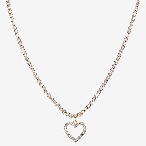 Sparkle Allure Womens Cubic Zirconia 14K Gold Over Brass Tennis Necklace, One Size, Yellow