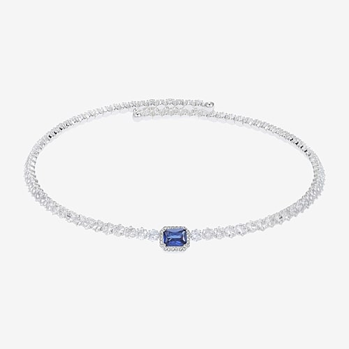 Sparkle Allure Womens Blue Cubic Zirconia Pure Silver Over Brass Tennis Necklace, One Size, Silver