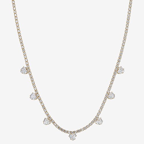 Sparkle Allure Womens Cubic Zirconia 14K Gold Over Brass 16 Inch Tennis Necklace, One Size, Yellow