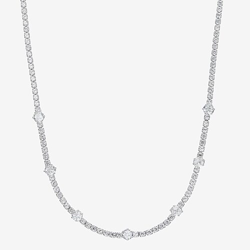 Sparkle Allure Womens Cubic Zirconia Pure Silver Over Brass 16 Inch Tennis Necklace, One Size, Silver