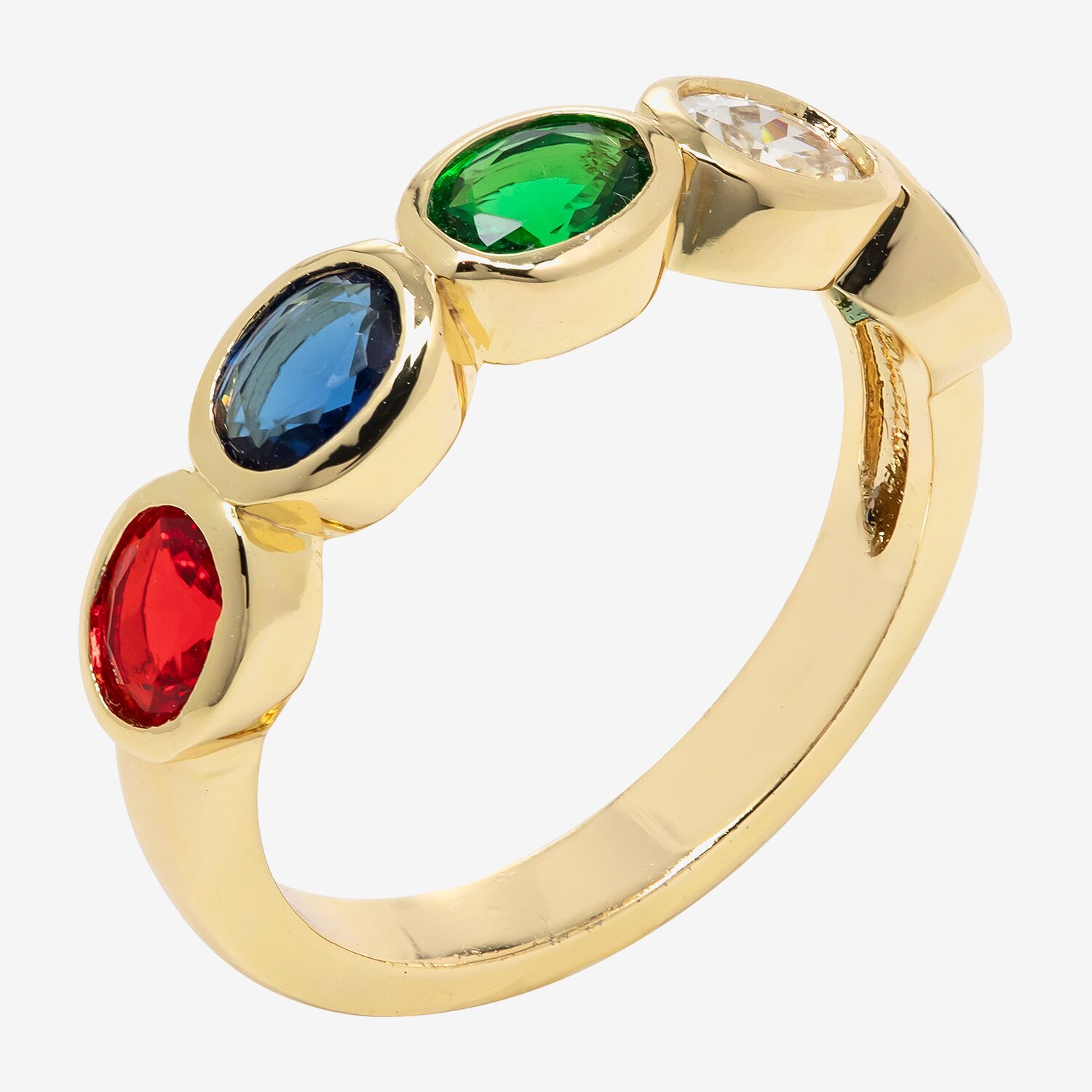 Sparkle Allure Womens 2.5MM Multi Color Cubic Zirconia 14K Gold Over Brass Oval Band