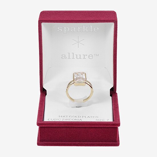 Sparkle Allure Womens White Cubic Zirconia 14K Gold Over Brass Cocktail Ring