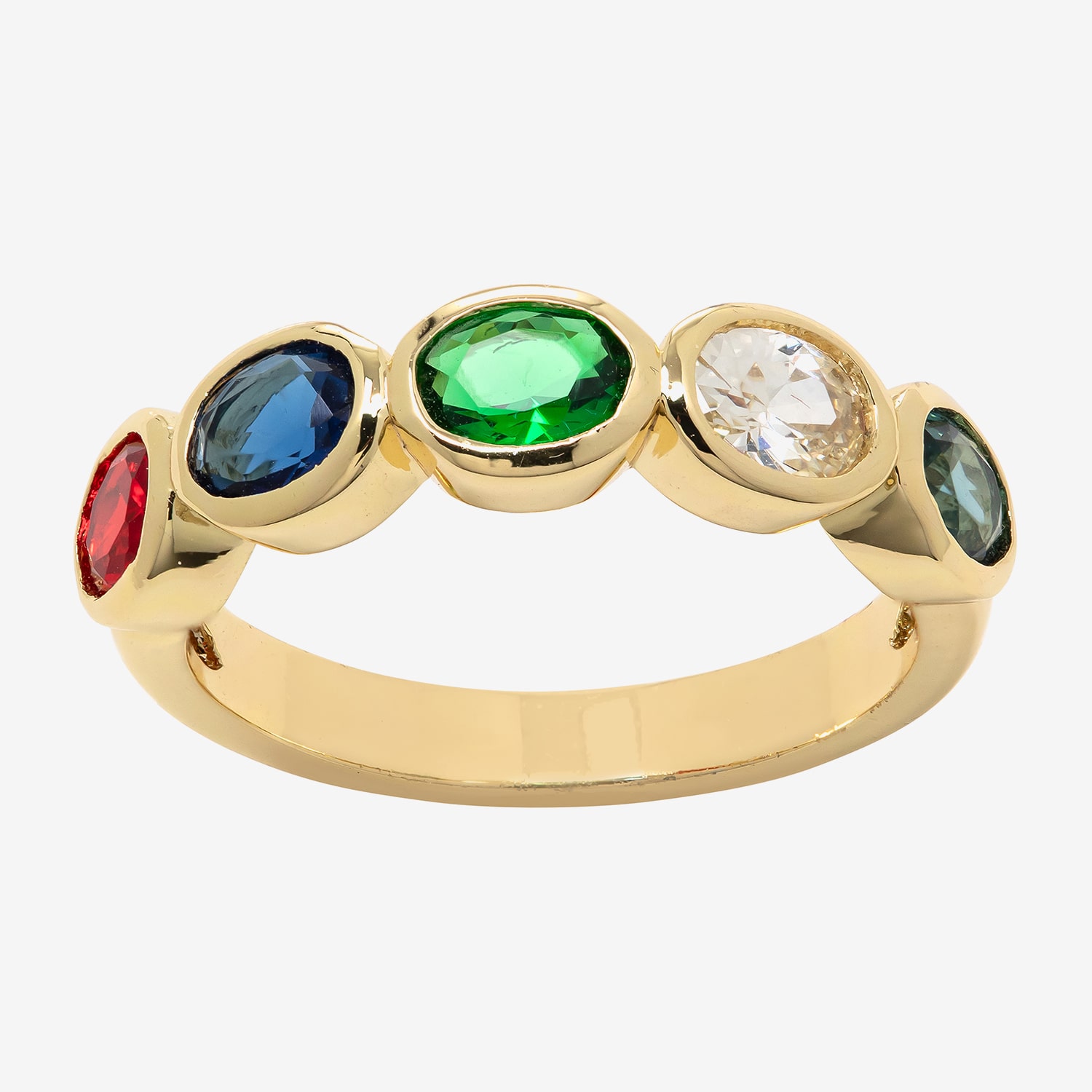 Sparkle Allure Womens 2.5MM Multi Color Cubic Zirconia 14K Gold Over Brass Oval Band