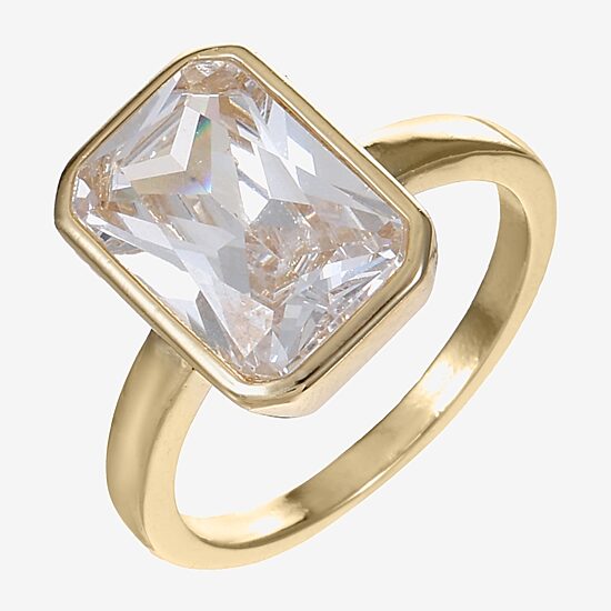 Sparkle Allure Womens White Cubic Zirconia 14K Gold Over Brass Cocktail Ring