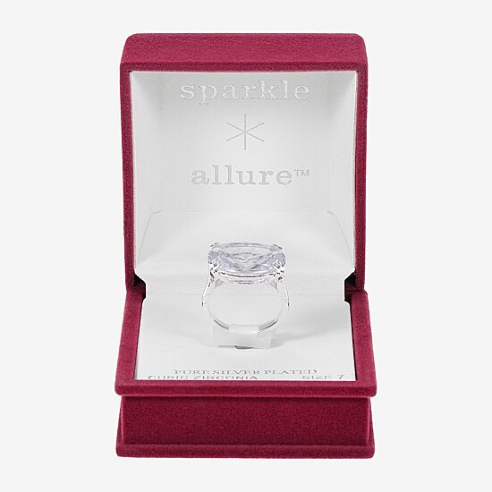 Sparkle Allure Womens White Cubic Zirconia Pure Silver Over Brass Oval Engagement Ring