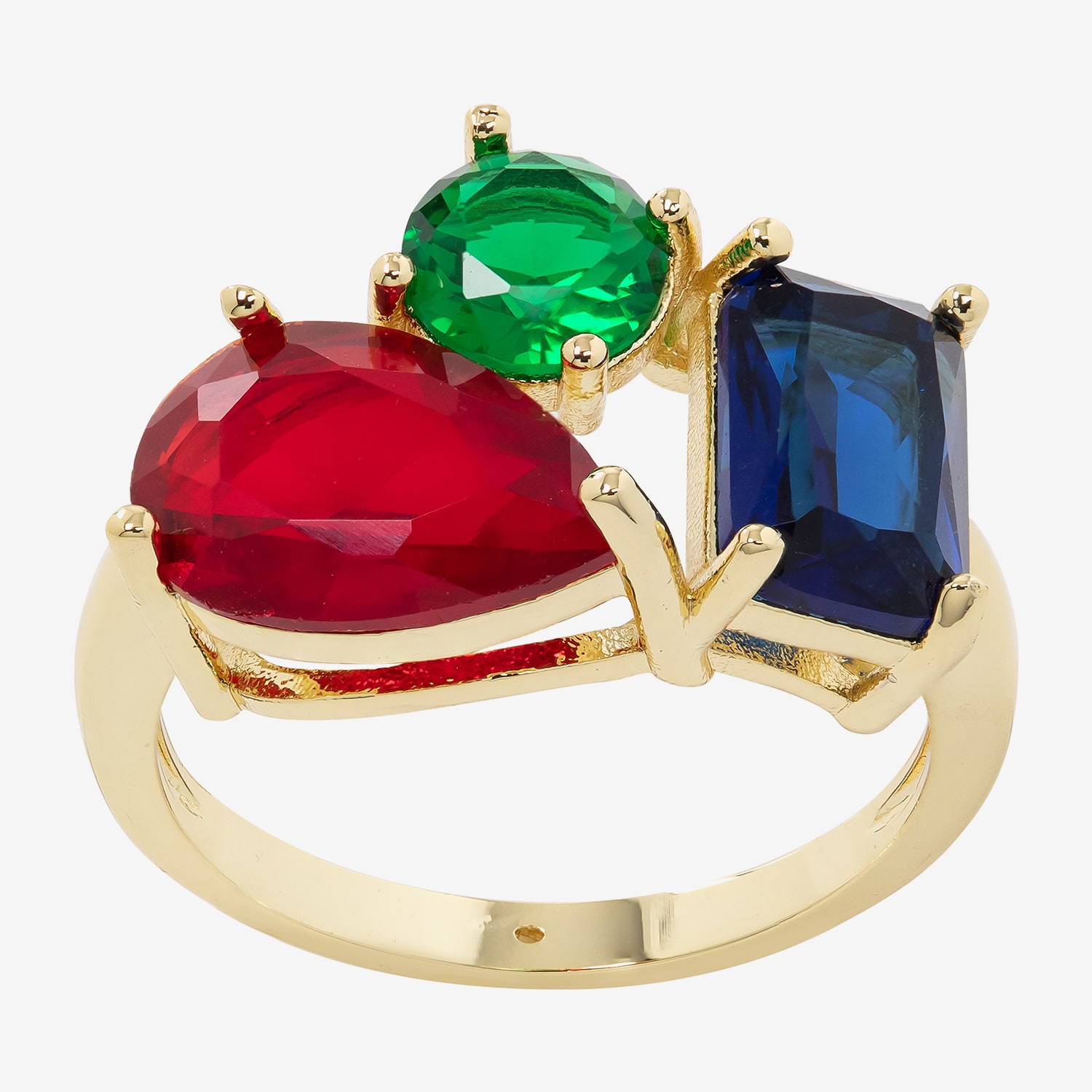 Sparkle Allure Womens Multi Color Cubic Zirconia 14K Gold Over Brass Round Cluster Cocktail Ring