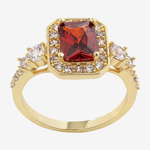 Sparkle Allure Womens Red Cubic Zirconia 14K Gold Over Brass Halo Cocktail Ring, 9, Yellow