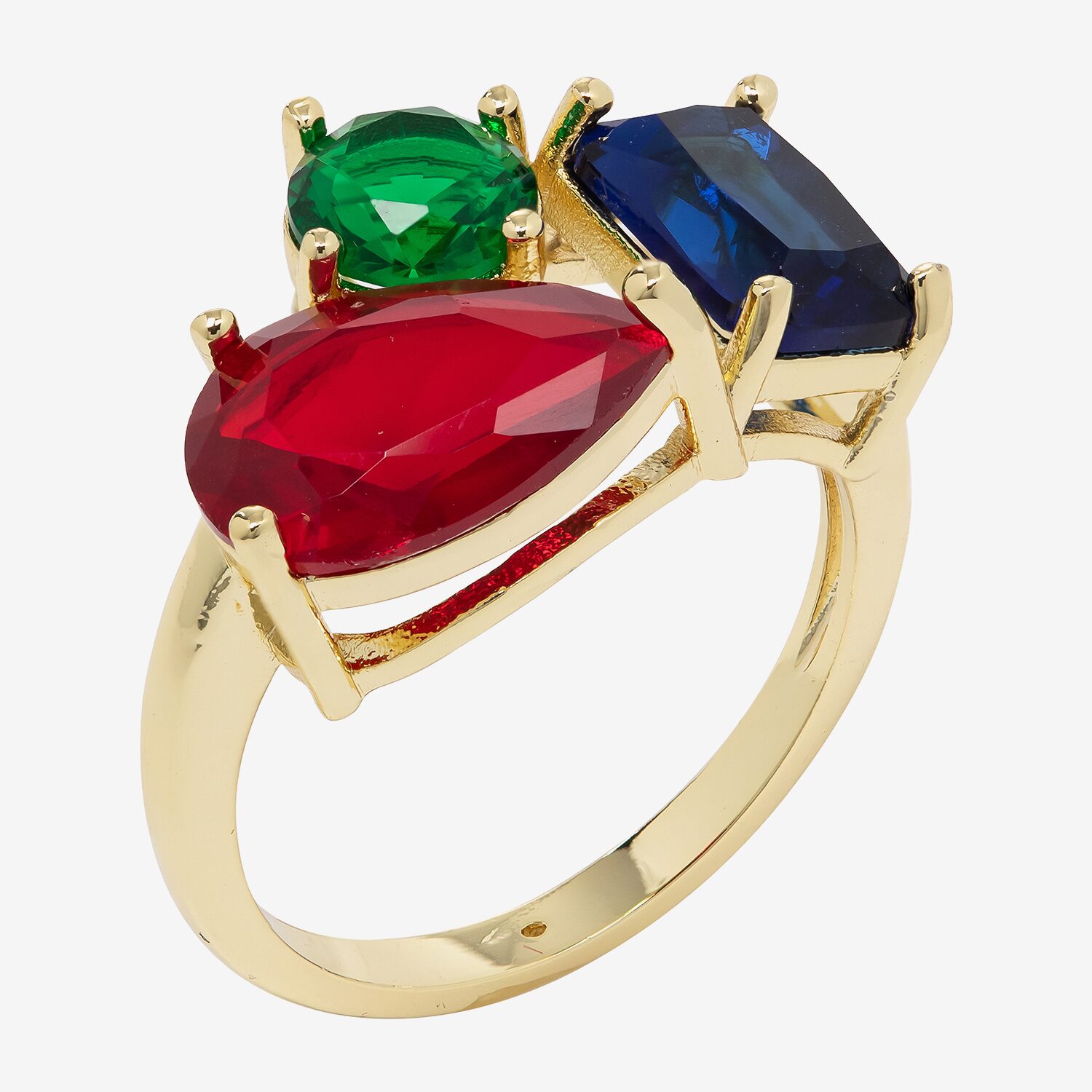 Sparkle Allure Womens Multi Color Cubic Zirconia 14K Gold Over Brass Round Cluster Cocktail Ring