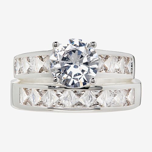 Sparkle Allure Womens White Cubic Zirconia Pure Silver Over Brass Round Bridal Set, 9, Silver