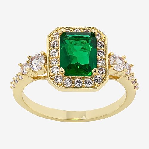 Sparkle Allure Womens Green Cubic Zirconia 14K Gold Over Brass Halo Cocktail Ring, 7, Yellow