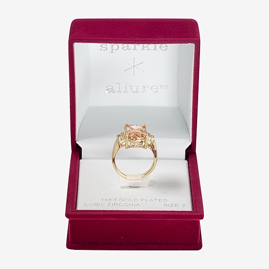 Sparkle Allure Womens Brown Cubic Zirconia 14K Gold Over Brass Cushion Cocktail Ring
