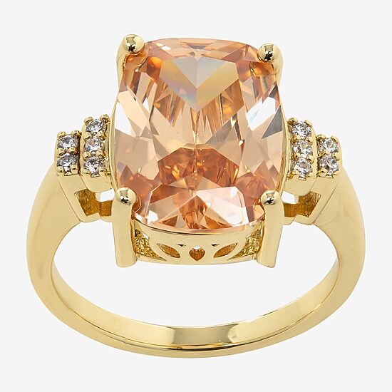Sparkle Allure Womens Brown Cubic Zirconia 14K Gold Over Brass Cushion Cocktail Ring