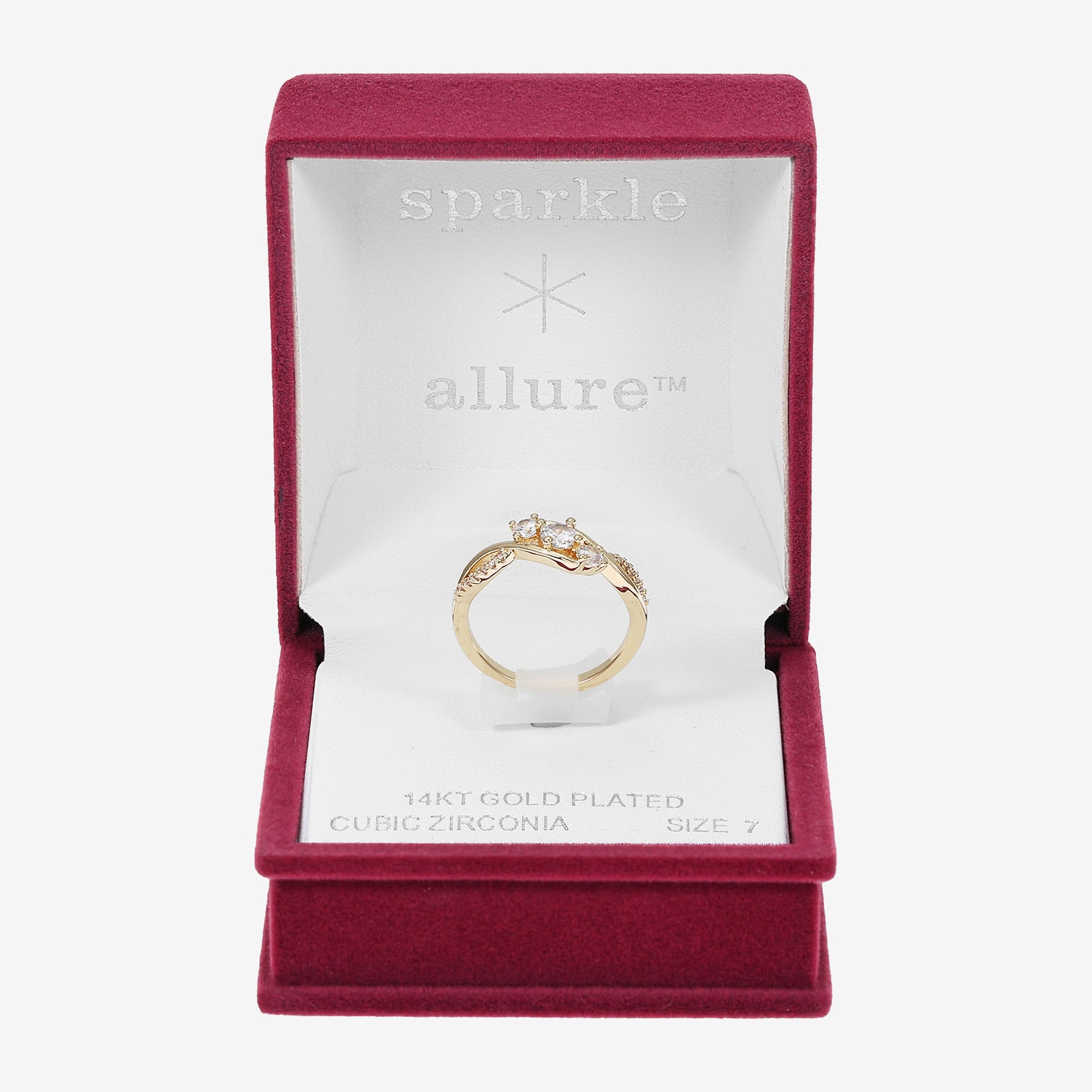 Sparkle Allure Womens White Cubic Zirconia 14K Gold Over Brass Round 3-Stone Crossover Band