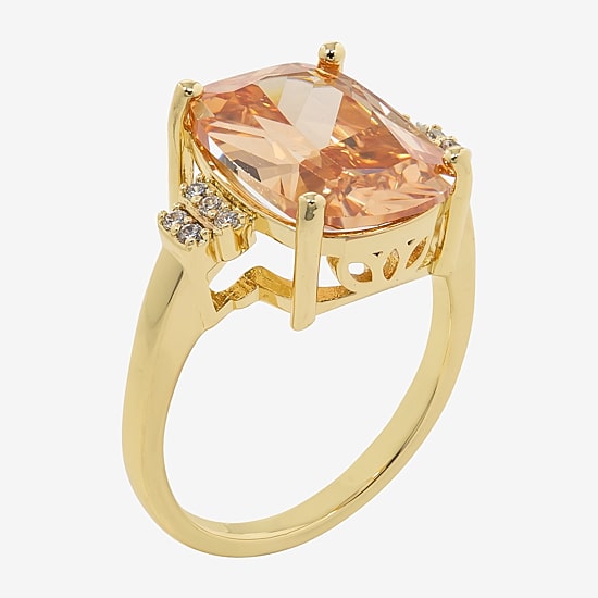 Sparkle Allure Womens Brown Cubic Zirconia 14K Gold Over Brass Cushion Cocktail Ring