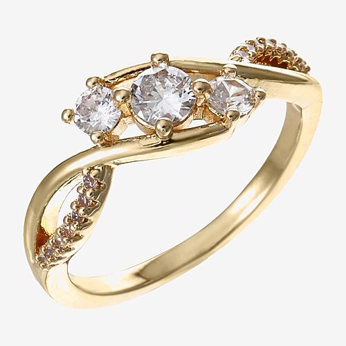 Sparkle Allure Womens White Cubic Zirconia 14K Gold Over Brass Round 3-Stone Crossover Band, 9, Yellow