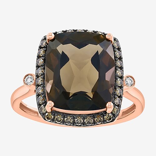 Effy Final Call Limited Quantities! Womens 1/4 Ct. T.w. Genuine Smoky Quartz 14k Rose Gold Cushion Cocktail Ring In Brown