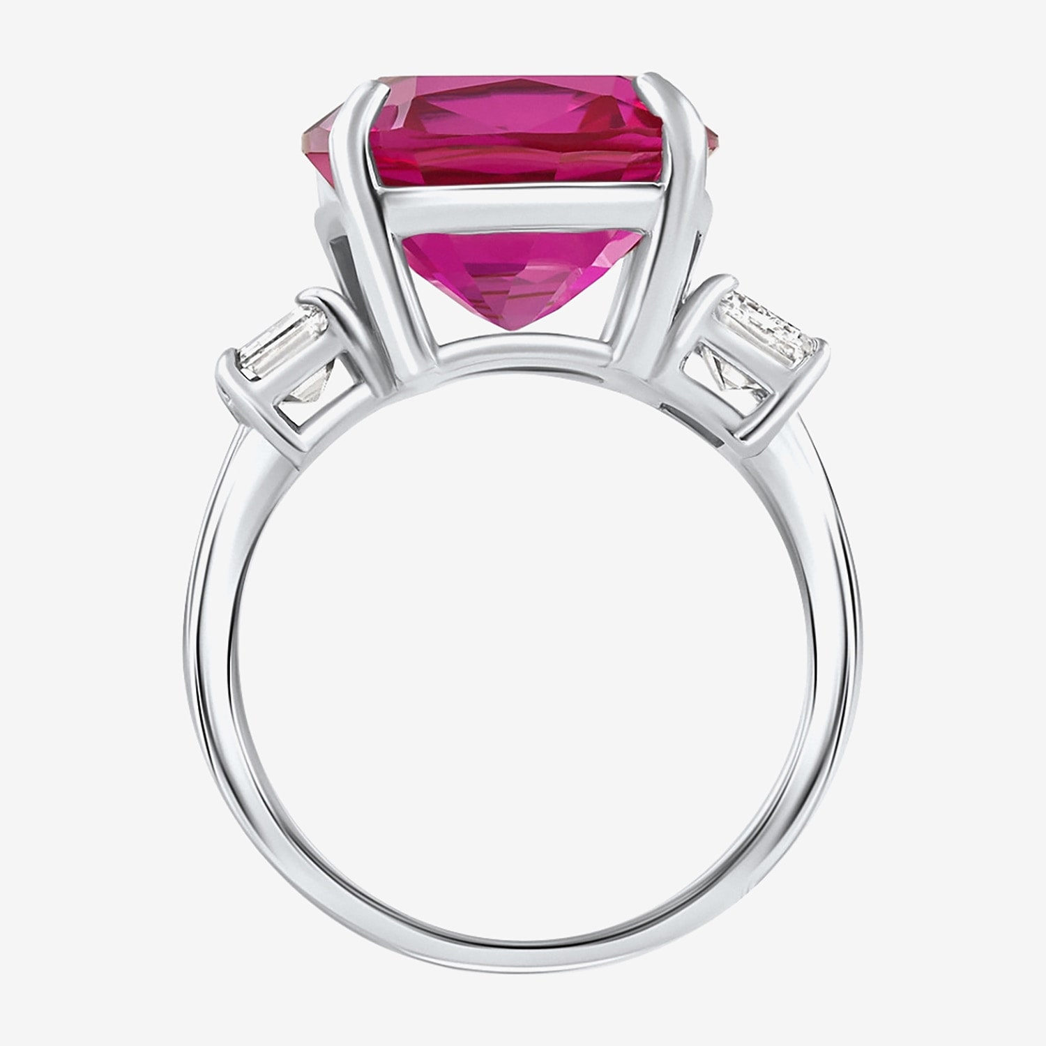 Womens 1 CT. T.W. Lab Created Red Ruby 14K Gold Cushion 3-Stone Cocktail Ring