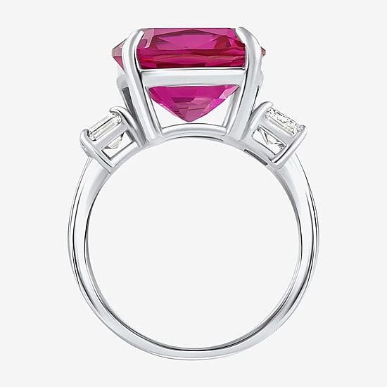 Womens 1 CT. T.W. Lab Created Red Ruby 14K Gold Cushion 3-Stone Cocktail Ring
