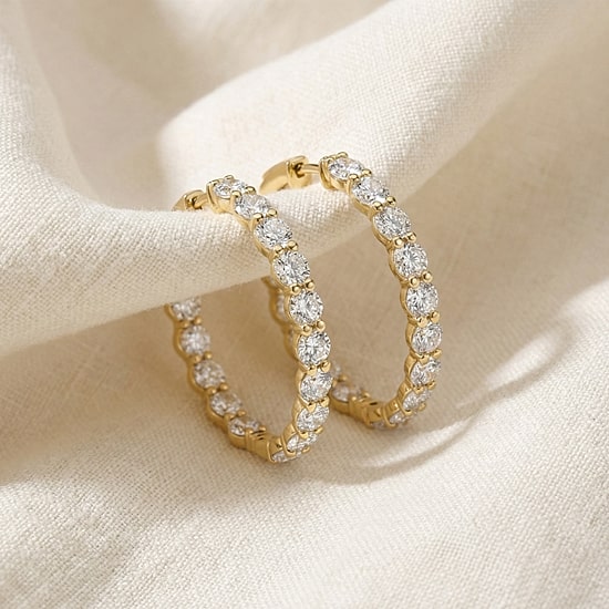 Womens 7 Ct. Lab Grown White Diamond 14K Gold 26.4mm Round Hoop Earrings