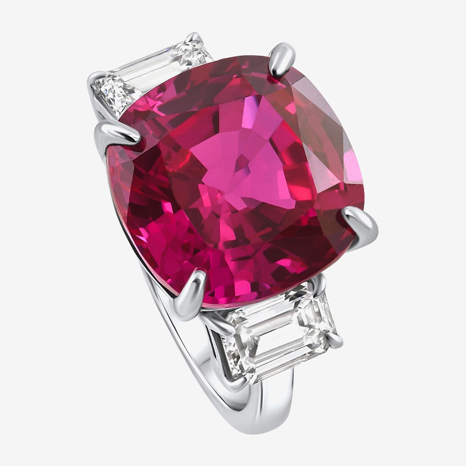 Womens 1 CT. T.W. Lab Created Red Ruby 14K Gold Cushion 3-Stone Cocktail Ring