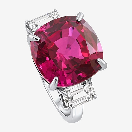 Womens 1 CT. T.W. Lab Created Red Ruby 14K Gold Cushion 3-Stone Cocktail Ring