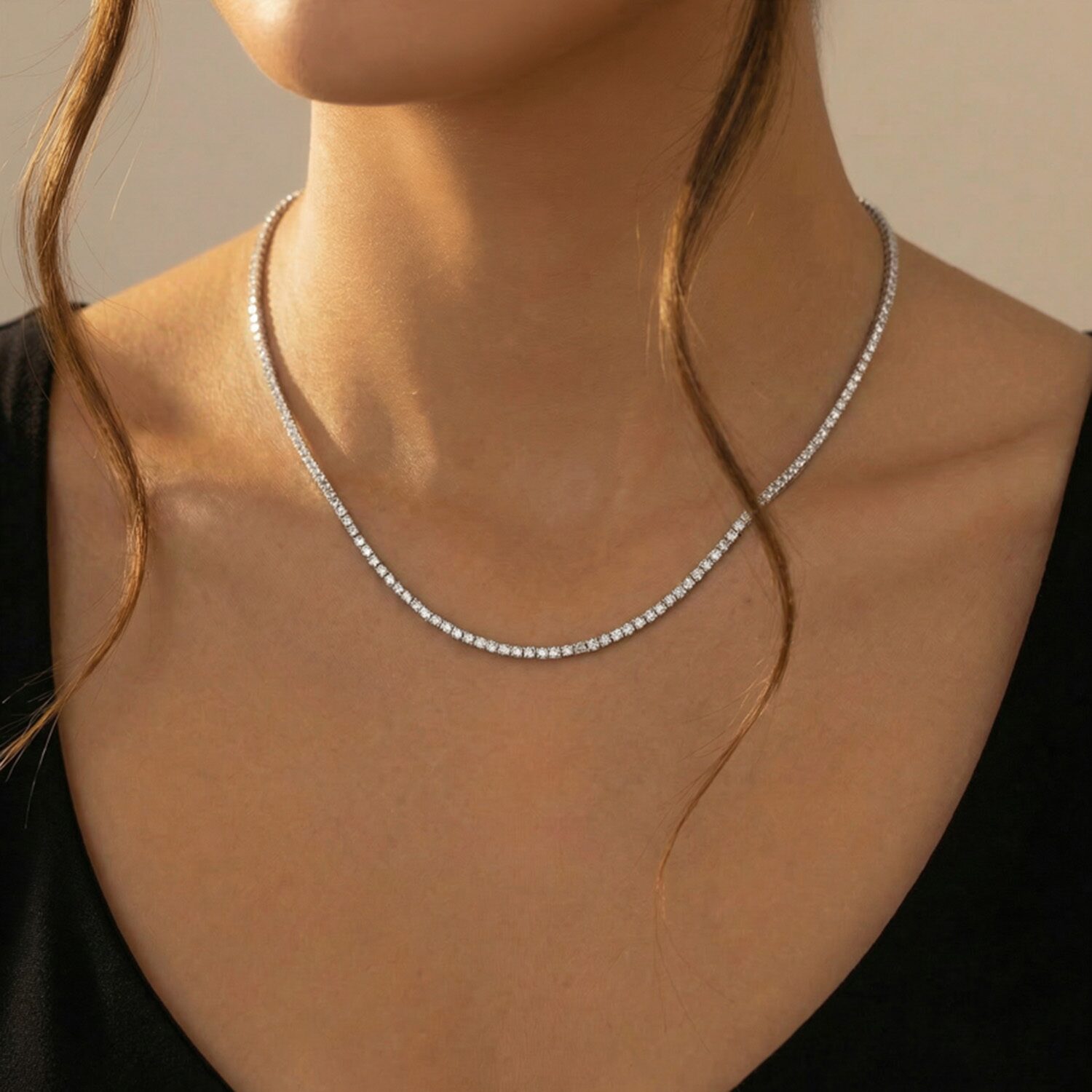 (Vs1-Vs2) Womens White Diamond 14K Gold 16 Inch Tennis Necklace