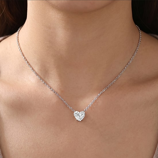 Womens 3 CT. Lab Grown White Diamond 14K Gold Heart 18 Inch Pendant Necklace