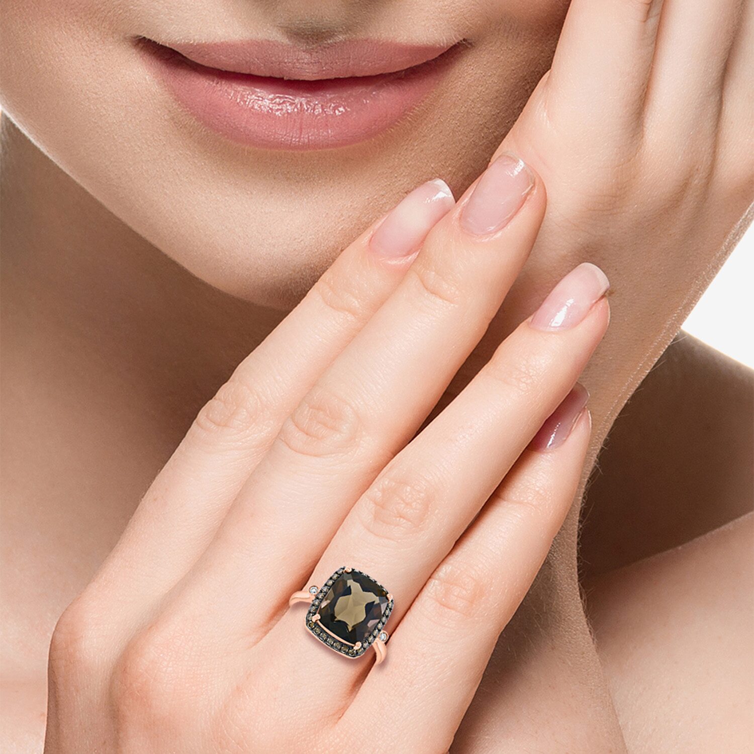 Effy Final Call Limited Quantities! Womens 1/4 CT. T.W. Genuine Smoky Quartz 14K Rose Gold Cushion Cocktail Ring