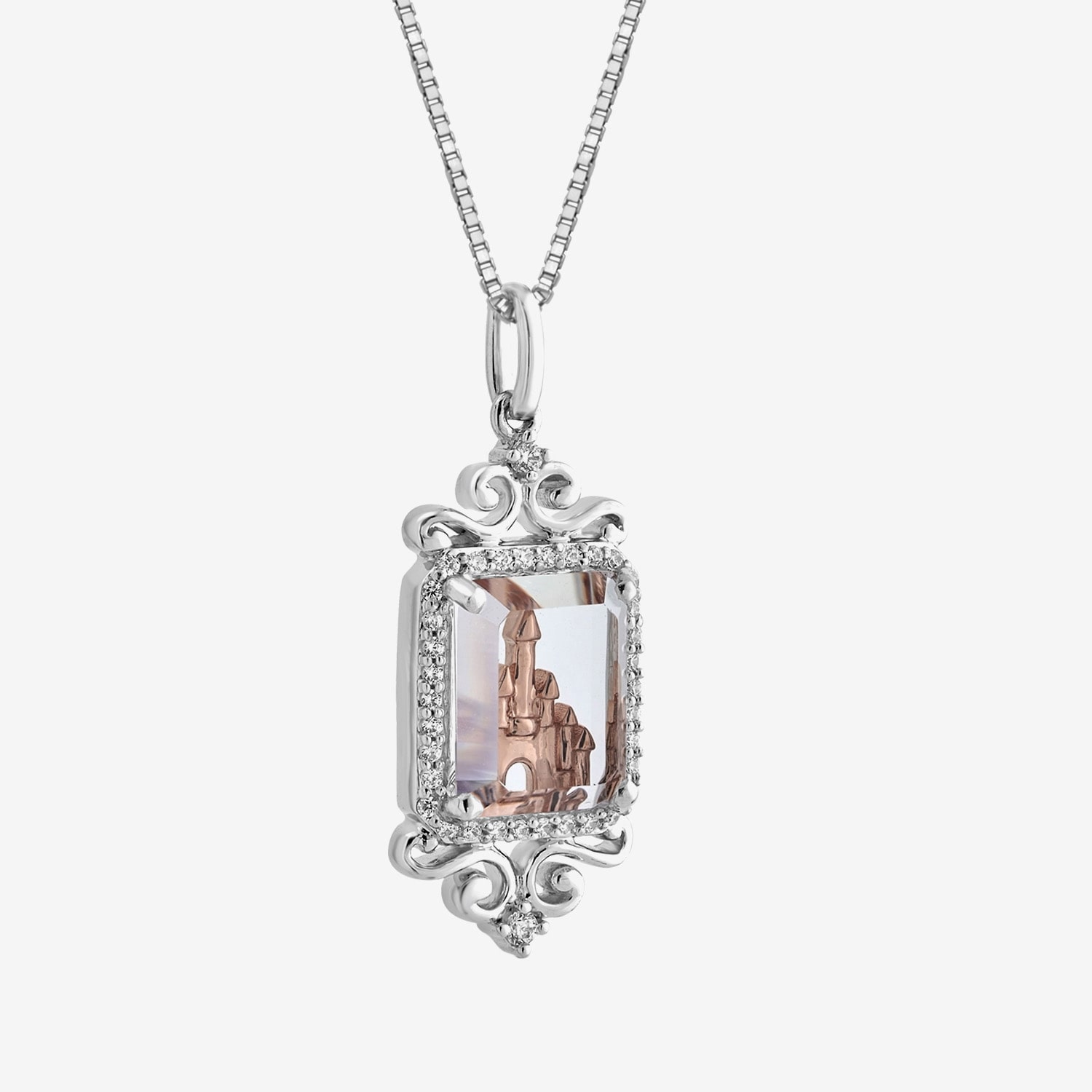 Enchanted Disney Fine Jewelry Womens 1/6 CT. T.W. Genuine White Quartz 14K Two Tone Gold Over Silver 18 Inch Pendant Necklace