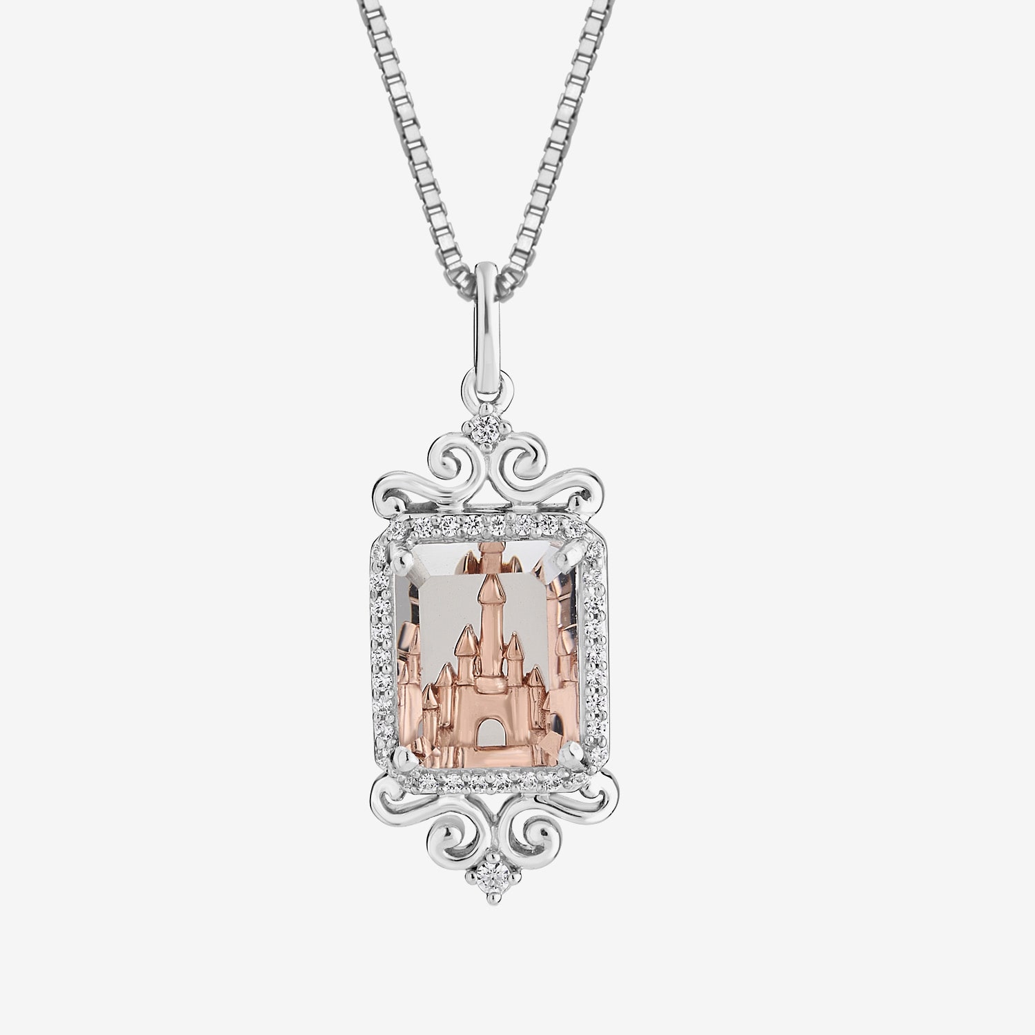 Enchanted Disney Fine Jewelry Womens 1/6 CT. T.W. Genuine White Quartz 14K Two Tone Gold Over Silver 18 Inch Pendant Necklace