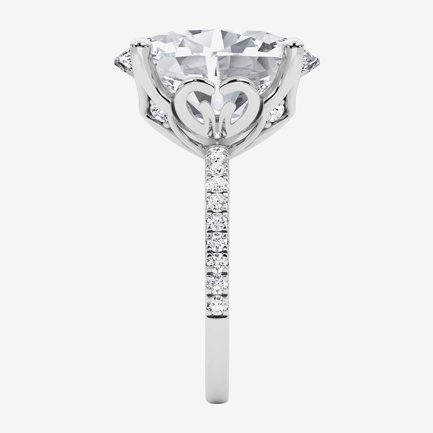 F / Vs2) Womens CT. T.W. Lab Grown White Diamond 14K Gold Marquise Side Stone Engagement Ring
