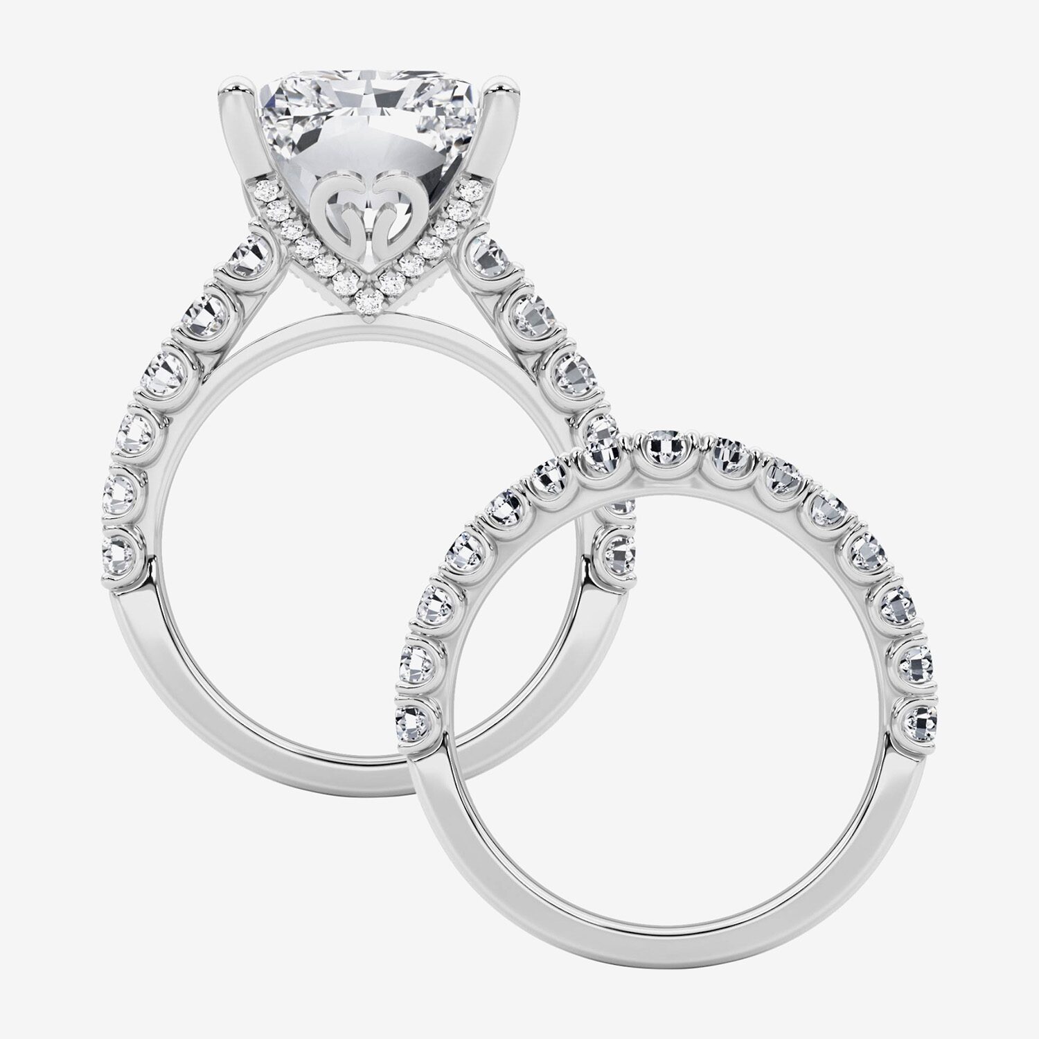 (F / Vs2) Womens 11 3/8 Ct. T.W. Lab Grown White Diamond 14K Gold Rectangular Side Stone Bridal Set