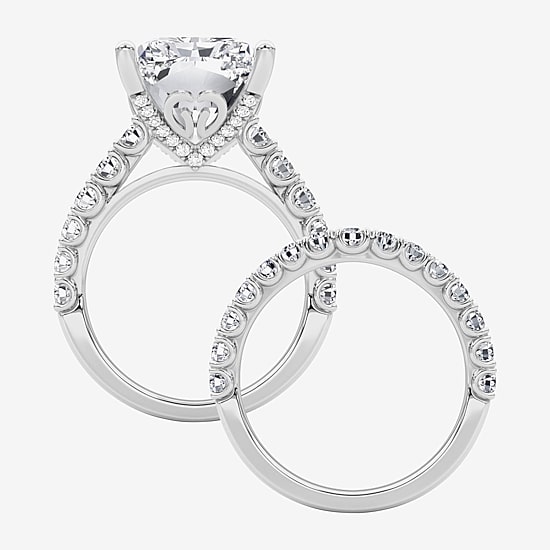 Grown Gorgeous (F / Vs2) Womens 11 3/8 Ct. T.W. Lab Grown White Diamond 14K Gold Rectangular Side Stone Bridal Set