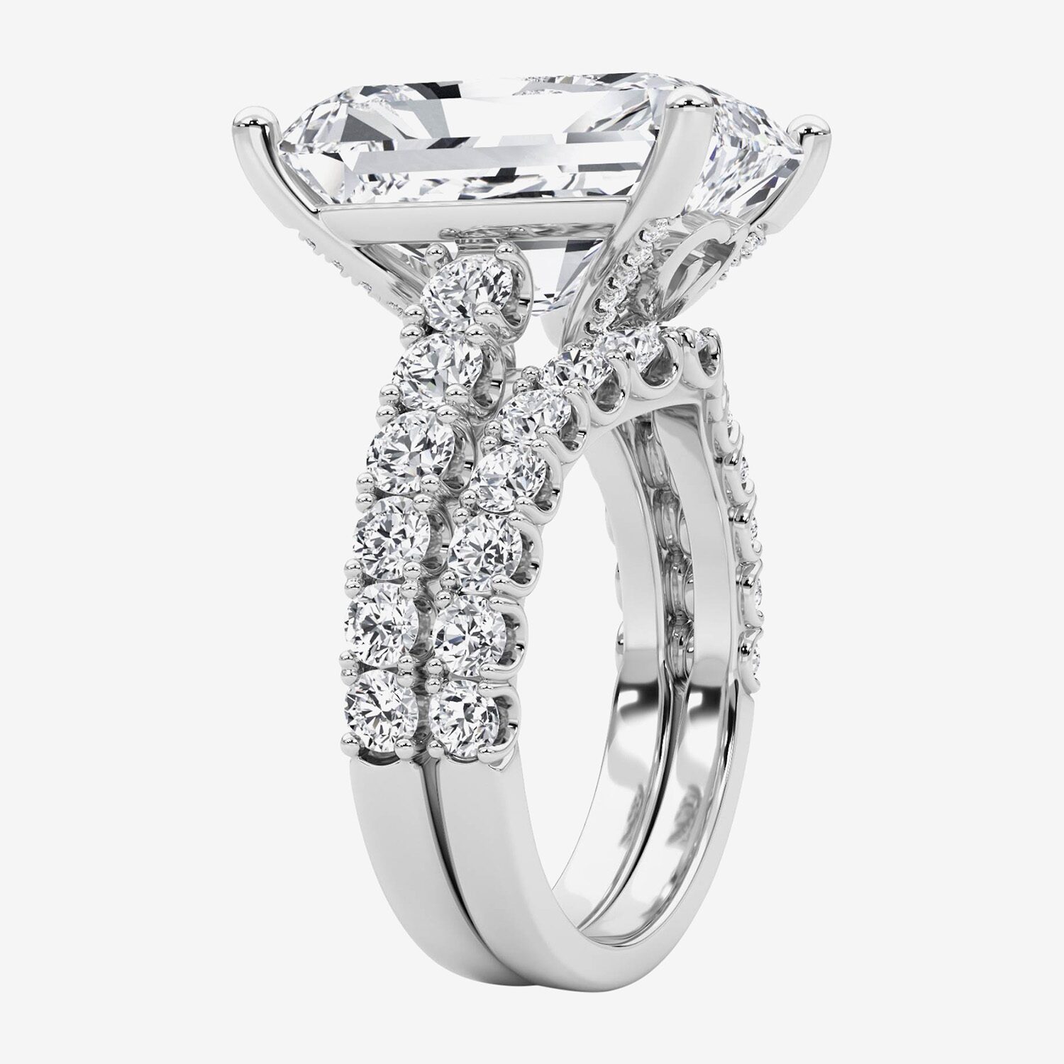 (F / Vs2) Womens 11 3/8 Ct. T.W. Lab Grown White Diamond 14K Gold Rectangular Side Stone Bridal Set
