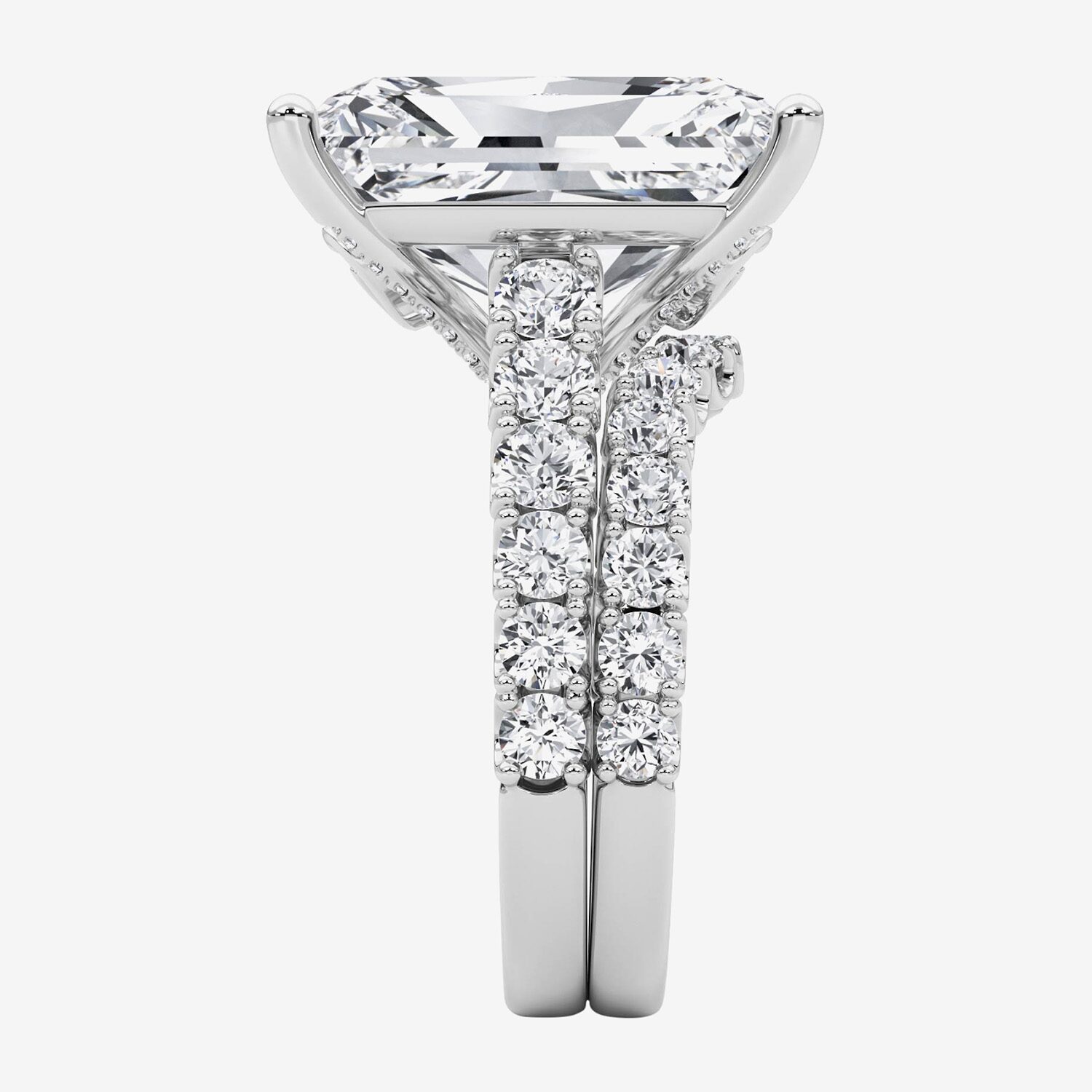 (F / Vs2) Womens 11 3/8 Ct. T.W. Lab Grown White Diamond 14K Gold Rectangular Side Stone Bridal Set