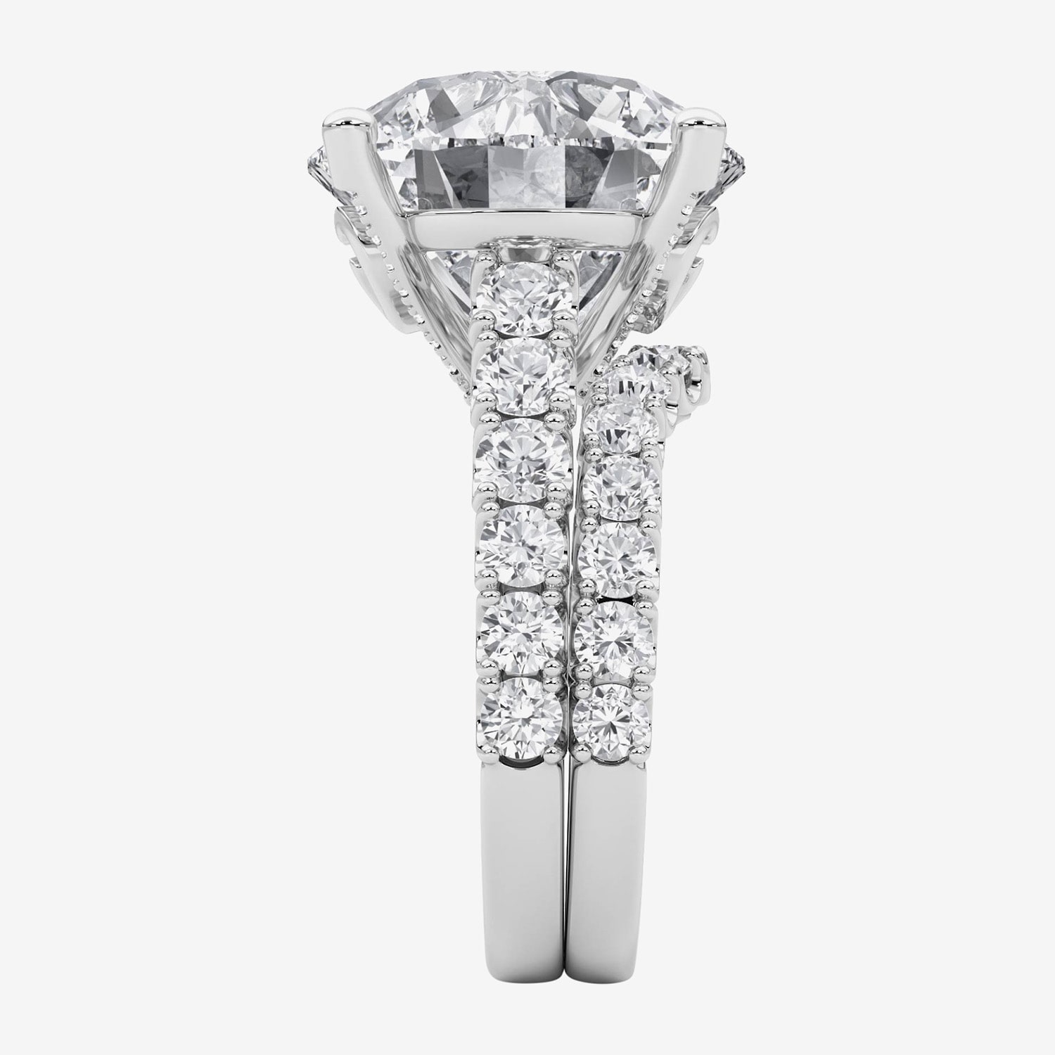(F / Vs2) Womens 12 3/8 Ct. T.W. Lab Grown White Diamond 14K Gold Round Side Stone Bridal Set