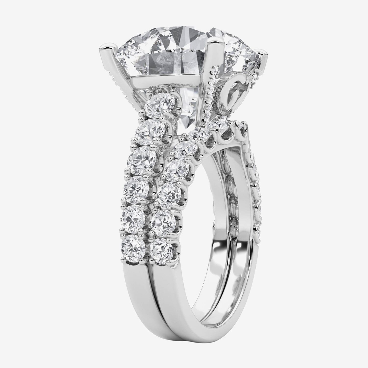 (F / Vs2) Womens 12 3/8 Ct. T.W. Lab Grown White Diamond 14K Gold Round Side Stone Bridal Set
