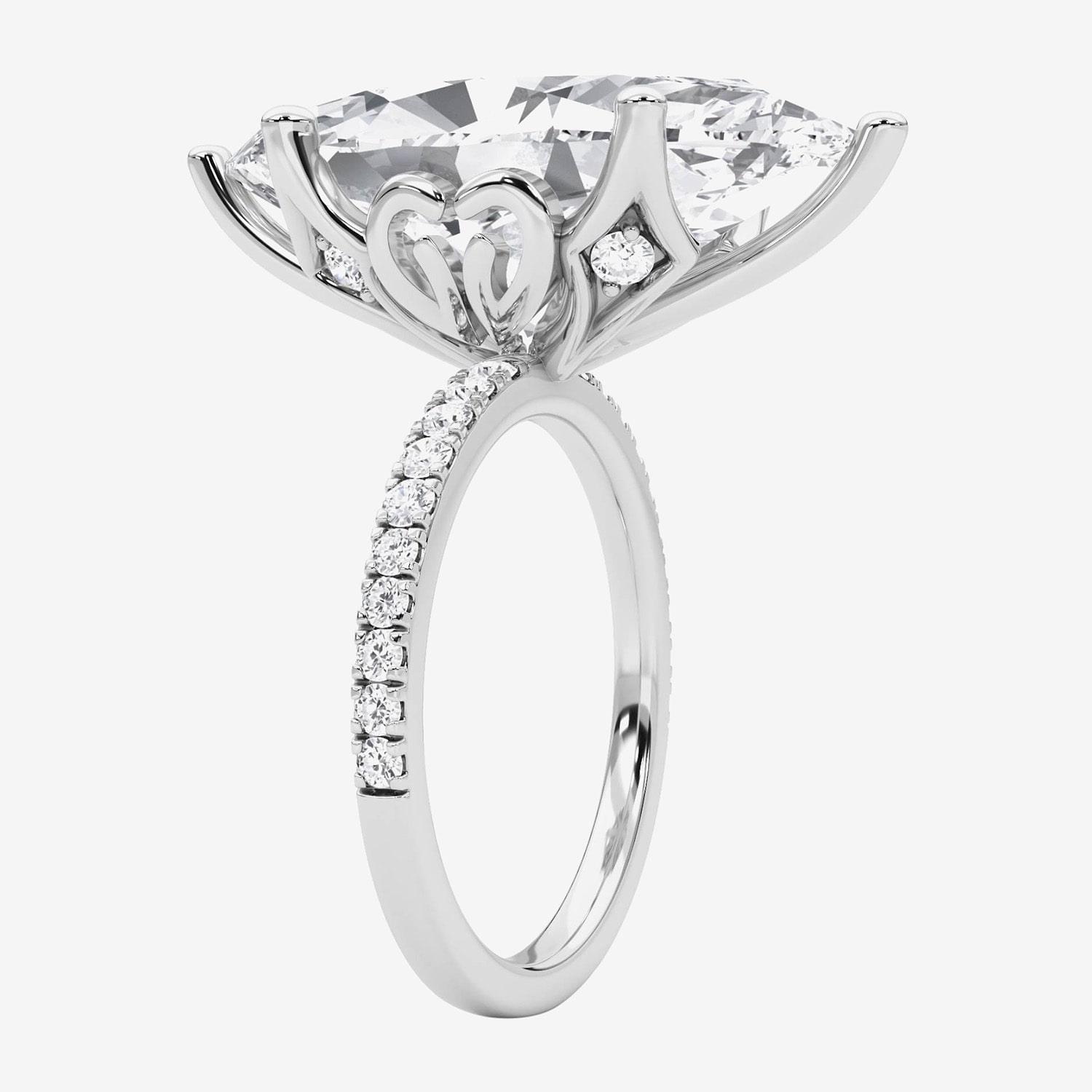 F / Vs2) Womens 1/6 Ct. T.W. Lab Grown White Diamond 14K Gold Marquise Side Stone Engagement Ring