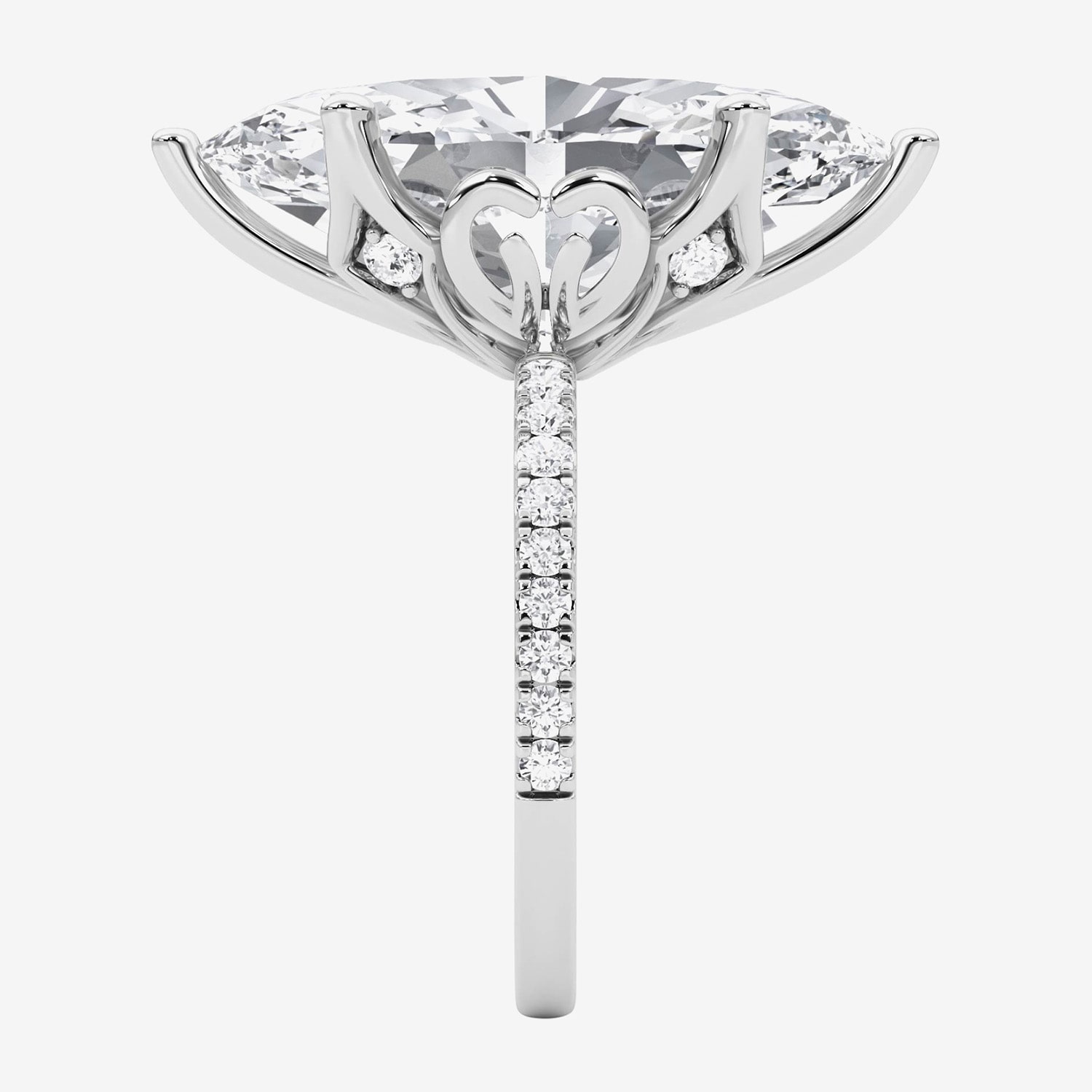F / Vs2) Womens 1/6 Ct. T.W. Lab Grown White Diamond 14K Gold Marquise Side Stone Engagement Ring