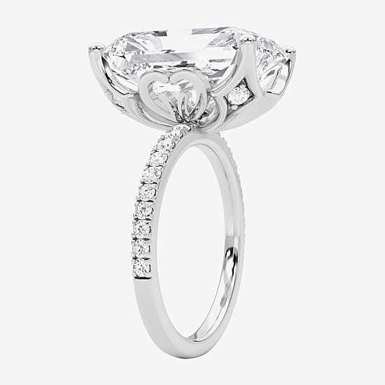 Grown Gorgeous (F / Vs2) Womens 9 1/8 Ct. T.W. Lab Grown White Diamond 14K Gold Rectangular Side Stone Engagement Ring