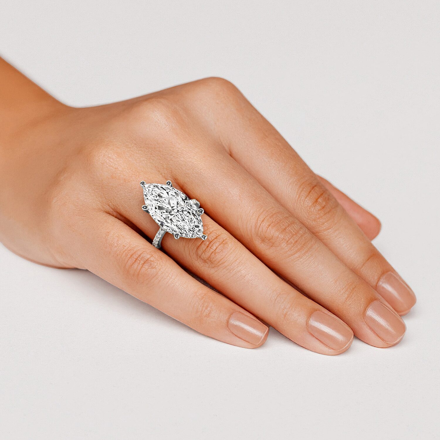 F / Vs2) Womens 1/6 Ct. T.W. Lab Grown White Diamond 14K Gold Marquise Side Stone Engagement Ring