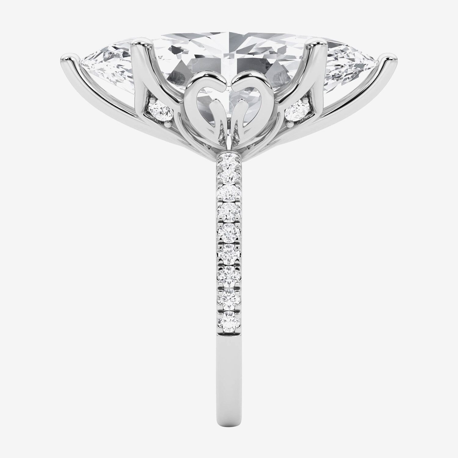 F / Vs2) Womens 1/6 Ct. T.W. Lab Grown White Diamond 14K Gold Marquise Side Stone Engagement Ring