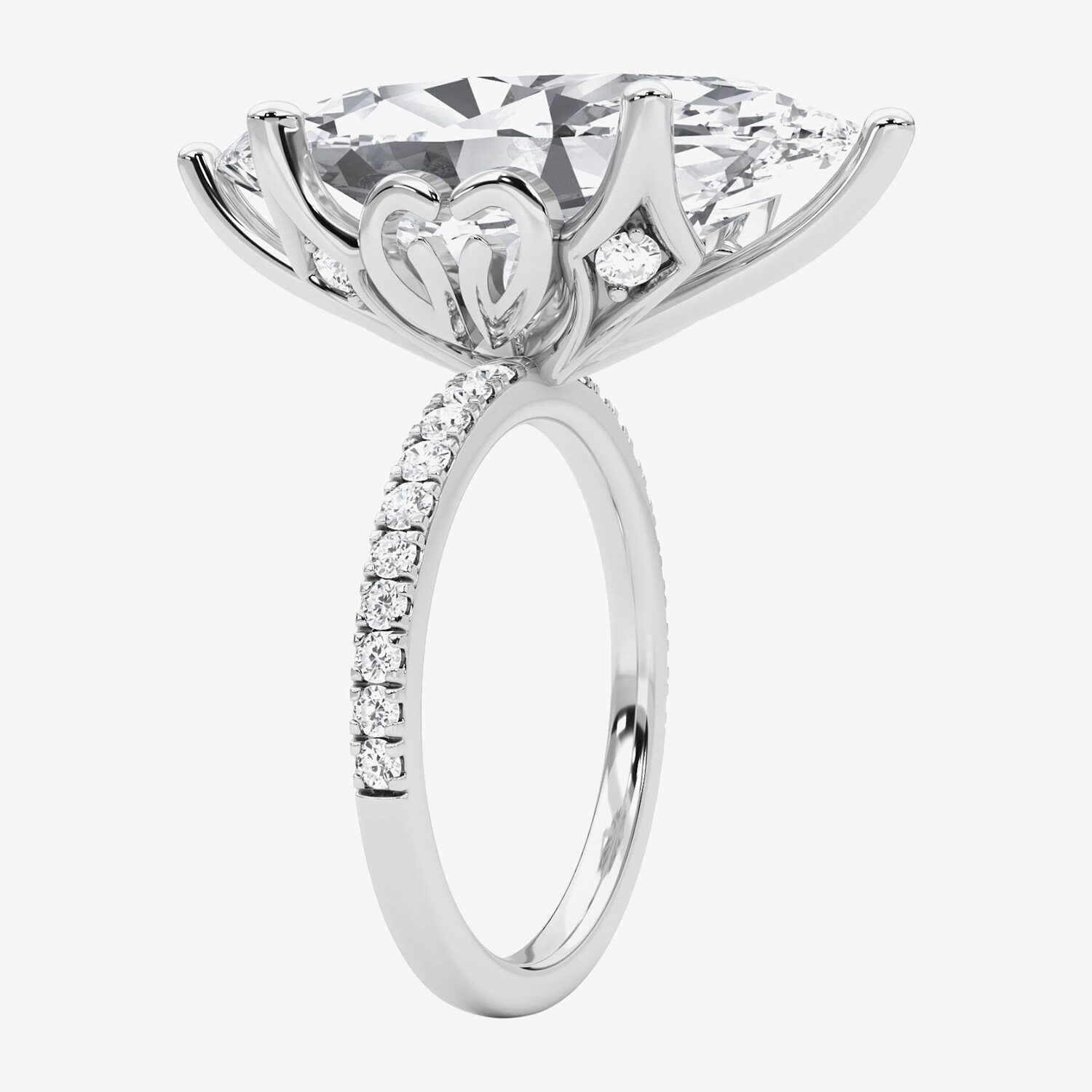 F / Vs2) Womens 1/6 Ct. T.W. Lab Grown White Diamond 14K Gold Marquise Side Stone Engagement Ring