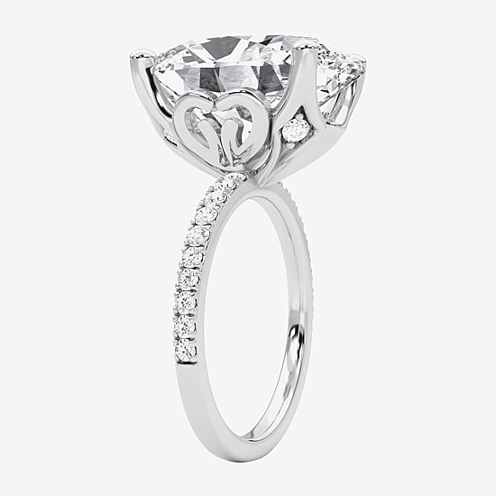 Grown Gorgeous (F / Vs2) Womens 10 1/6 Ct. T.W. Lab Grown White Diamond 14K Gold Oval Side Stone Engagement Ring