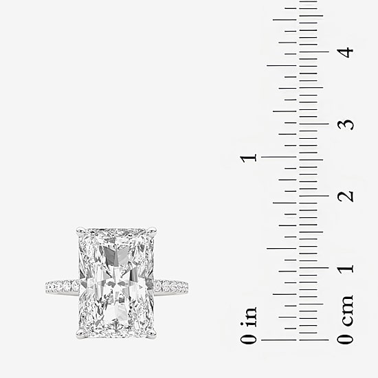 (F / Vs2) Womens 10 1/6 Ct. T.W. Lab Grown White Diamond 14K Gold Rectangular Side Stone Engagement Ring